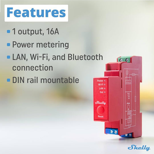 Shelly Pro 1PM — 16A DIN-Rail Smart Switch with Power Metering (WiFi / LAN / BT)