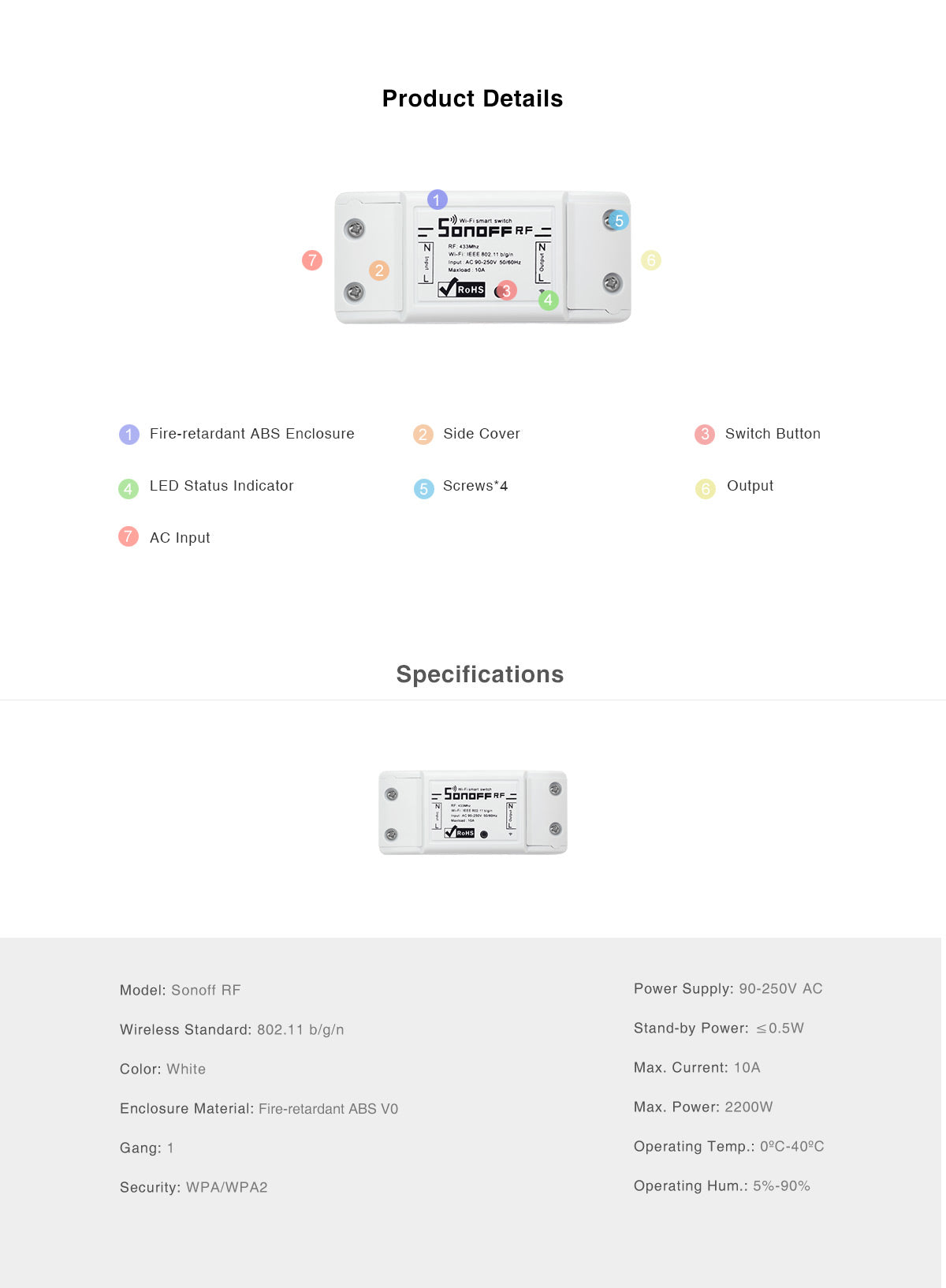 Sonoff Basic R2 RF (Remote sold separately)