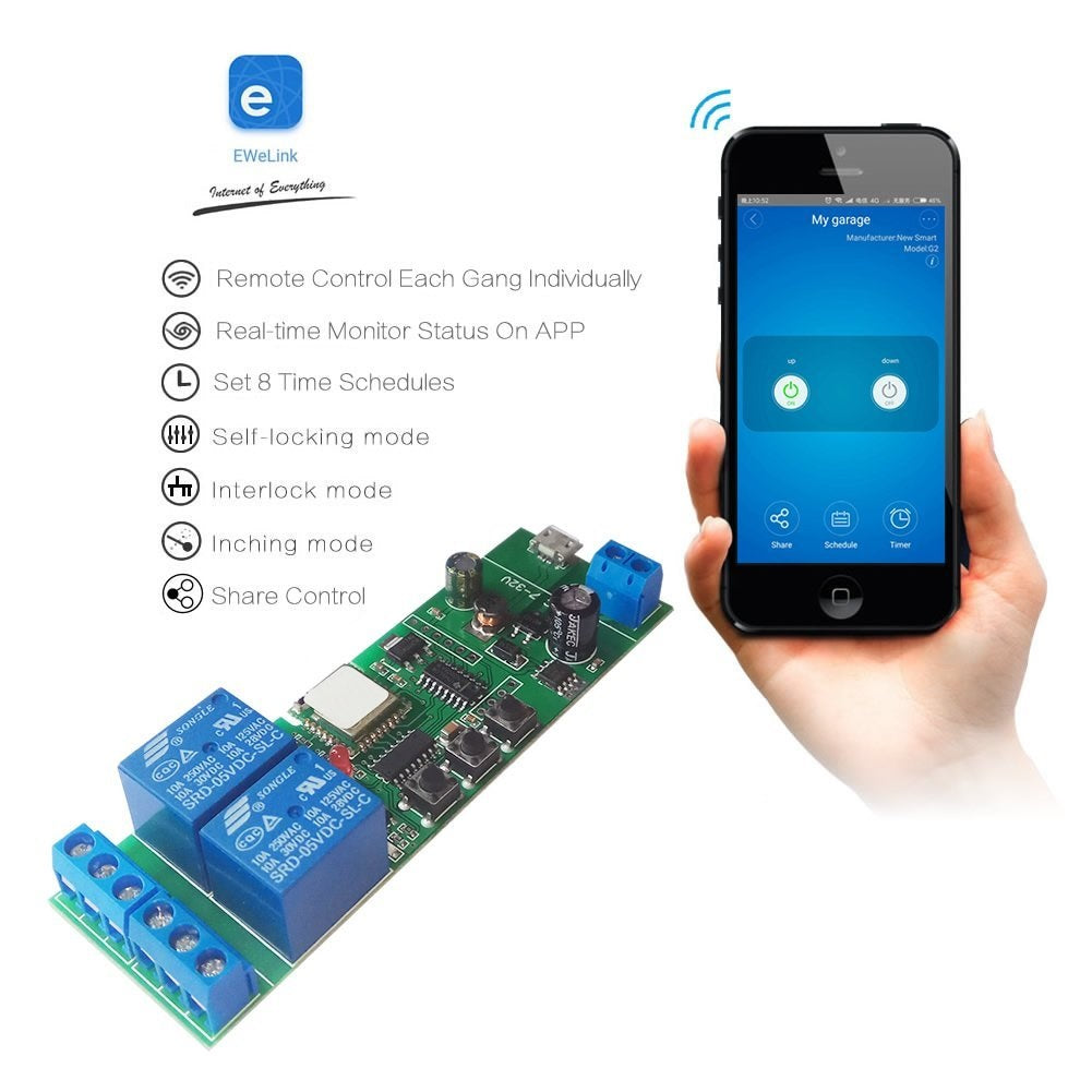 WiFi Inching Relay Momentary/Self-Locking/Interlock Switch Module (ST-DC2)