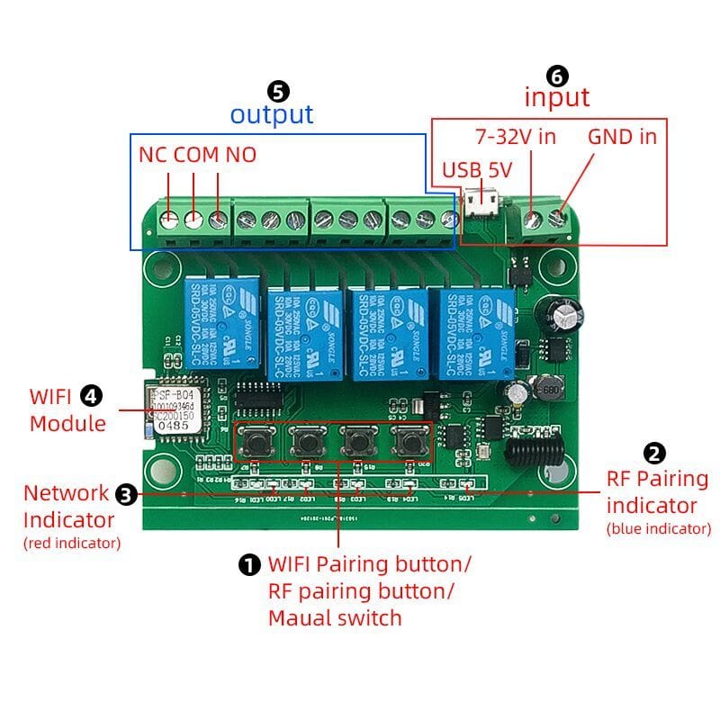 WiFi /RF Inching Relay Momentary/Self-Locking/Interlock Switch Module (ST-DC4)