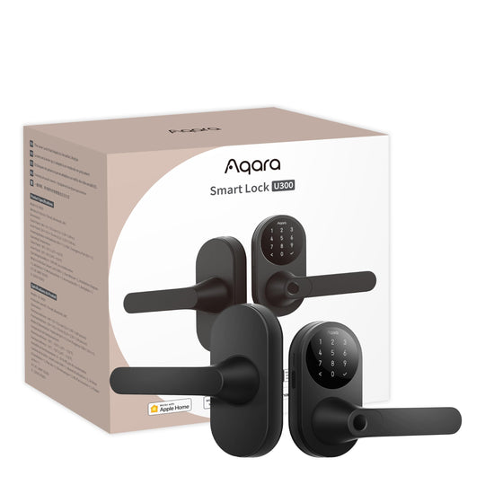 Aqara Smart Lock U300 (Thread, Black) — Matter Lever Lock with Fingerprint & Home Key